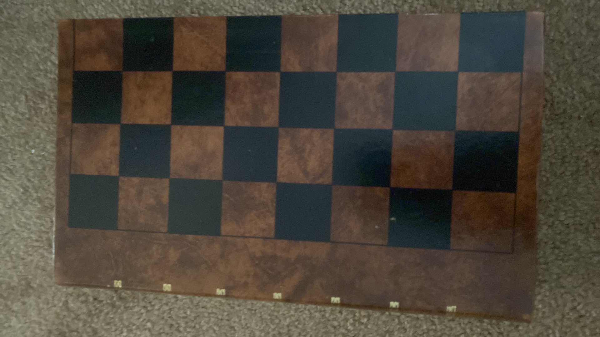 Photo 1 of TRAVEL CHESS SET IN WOODEN BOX WITH LEATHER COVER