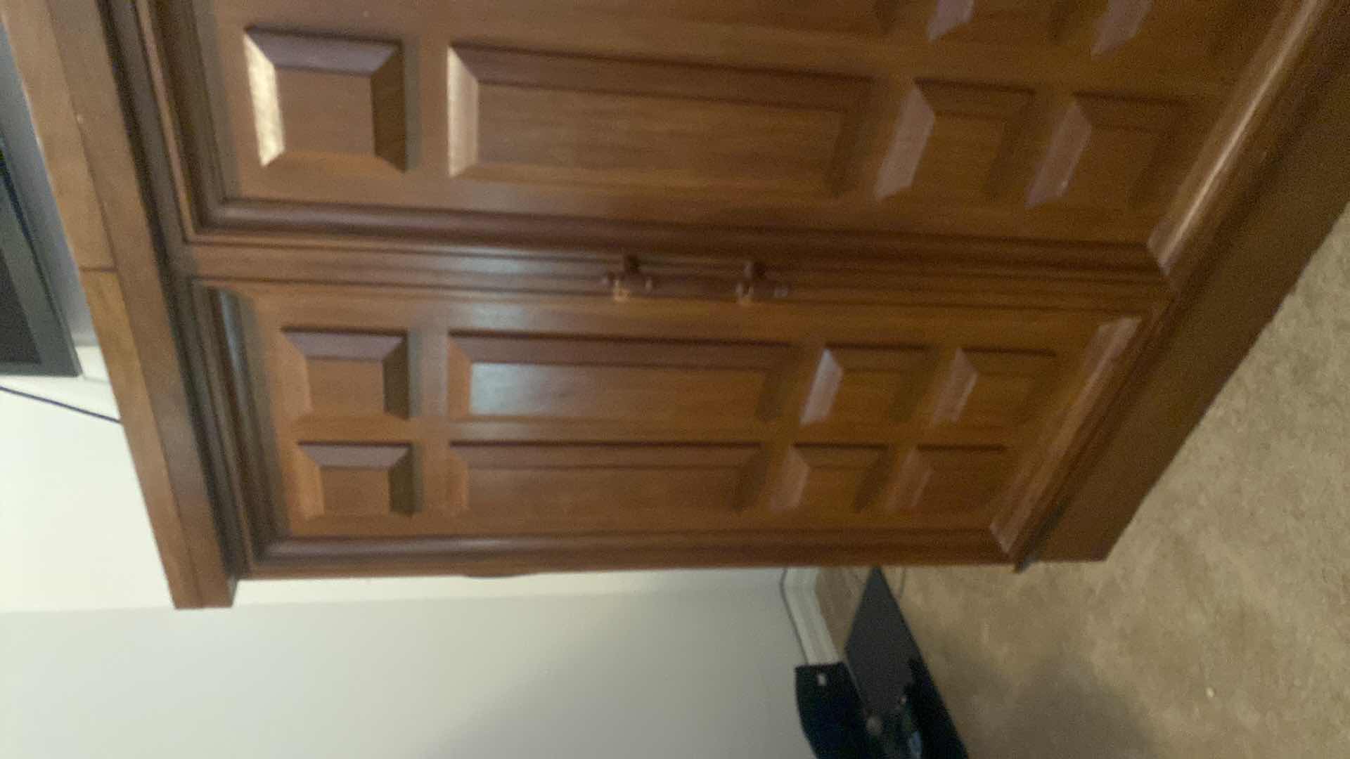 Photo 1 of VINTAGE MID-CENTURY MODERN EXPANDABLE DRY BAR CABINET WITH NARRA WOOD CONSTRUCTION (BOTH FRONT AND BACK HAVE PANELS ) EXPANDED MEASURES 65 1/2“ X 22“ H 40” CLOSED 33” X 22” H 41”
