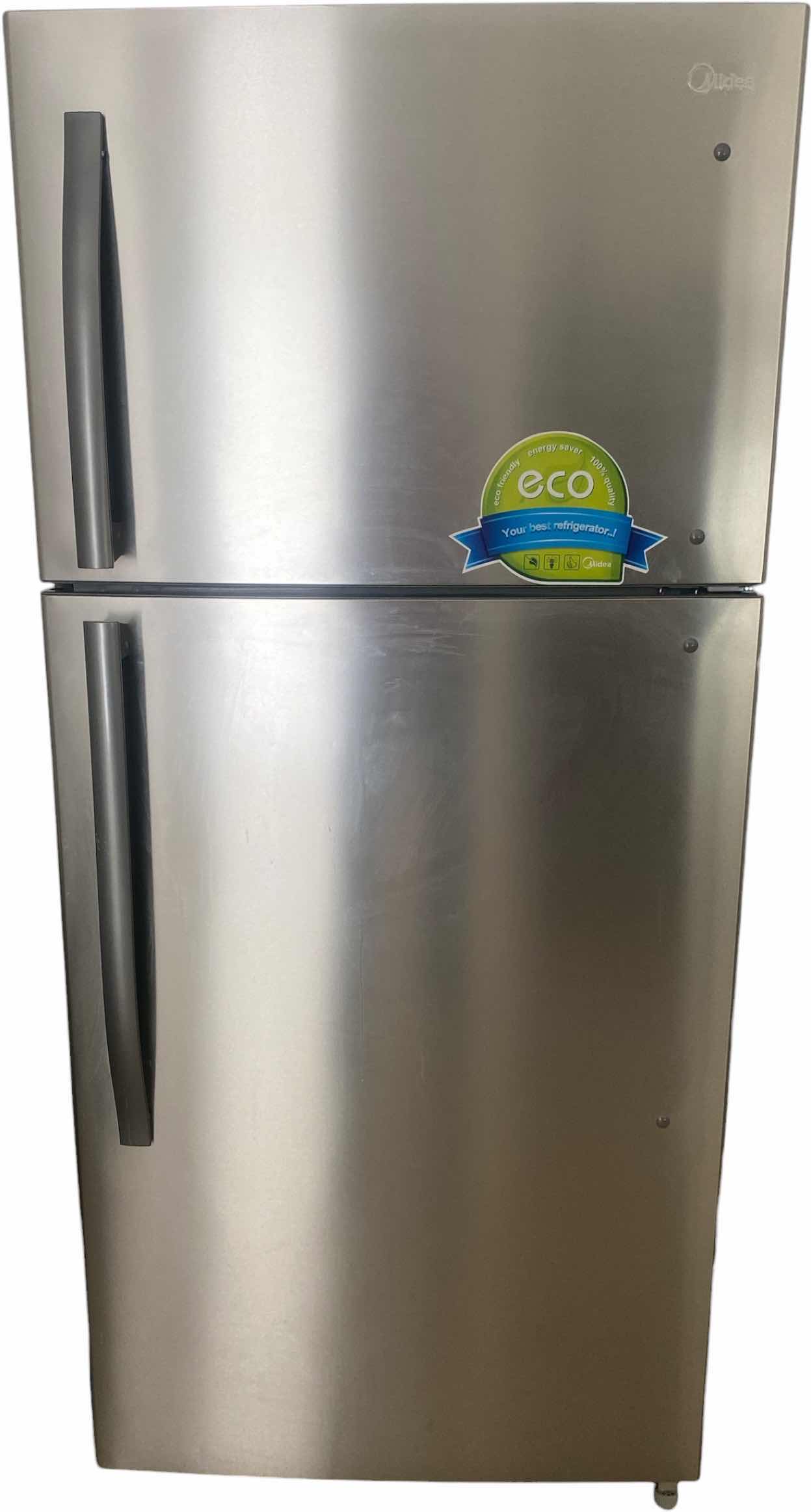Photo 1 of MIDEA STAINLESS STEEL TOP FREEZER REFRIGERATOR, REVERSIBLE DOORS 29 1/2” X 32” H 66 1/2”