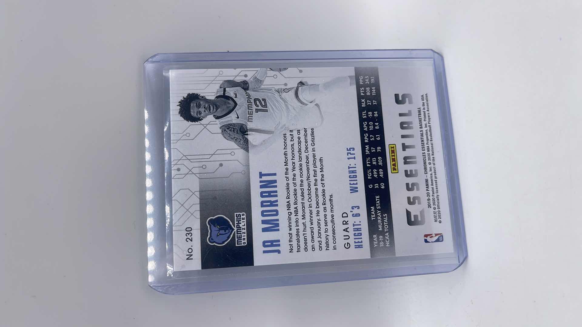 Photo 2 of 2019-20 JA MORANT PANINI ROOKIE CARD 230 APPROX VALUE $125