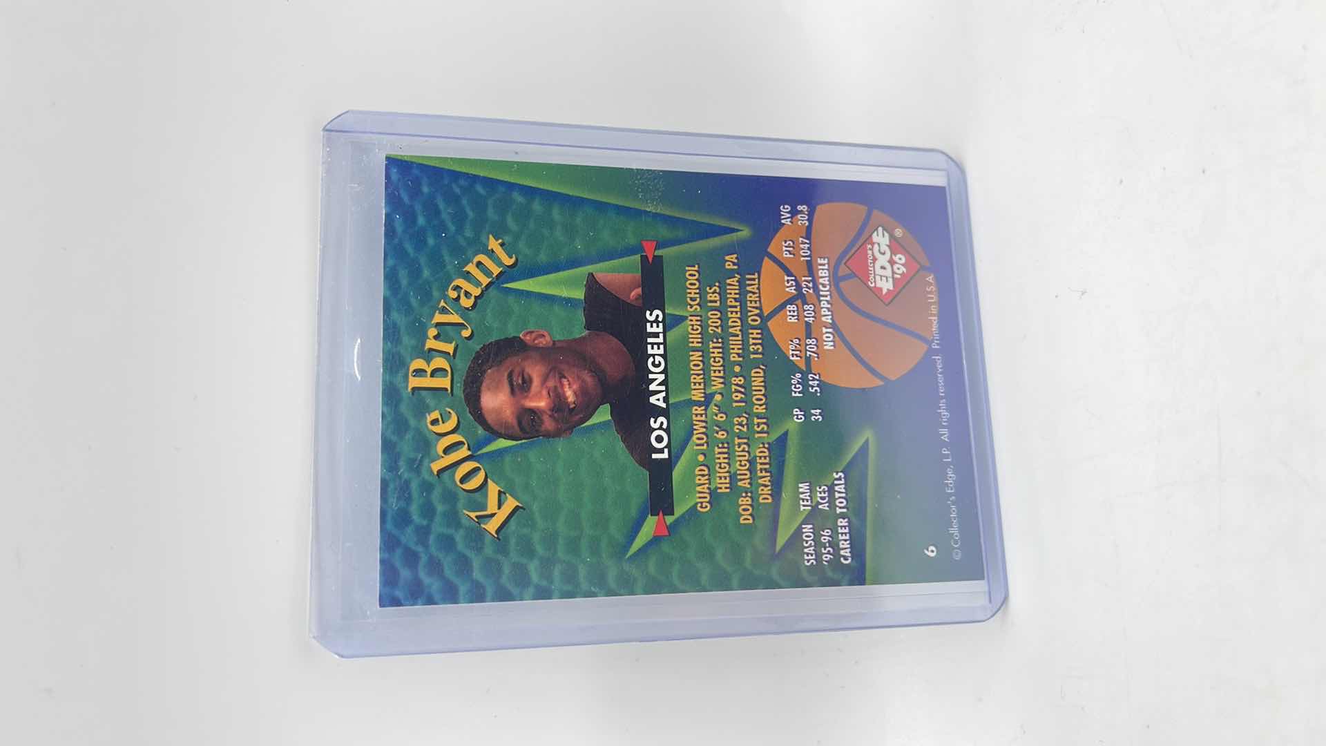 Photo 2 of 1996 KOBE BRYANT EDGE ROOKIE CARD 6 APPROX VALUE $350