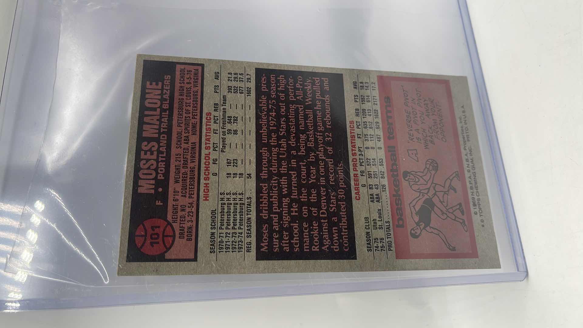 Photo 2 of 1976 MOSES MALONE TOPPS CARD 101 APPROX VALUE $180