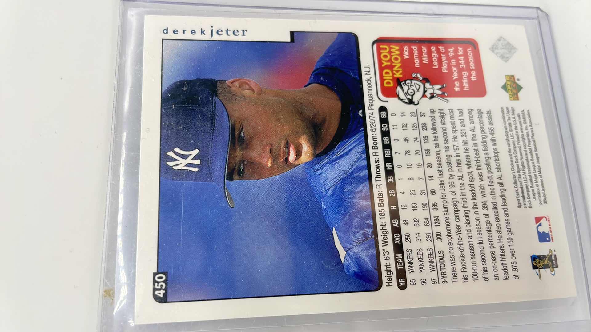 Photo 2 of 1998 DEREK JETER UPPER DECK CARD 450