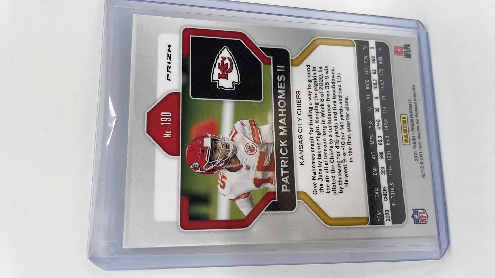 Photo 2 of 2021 PATRICK MAHOMES PANININ PRIZM SILVER CARD 190