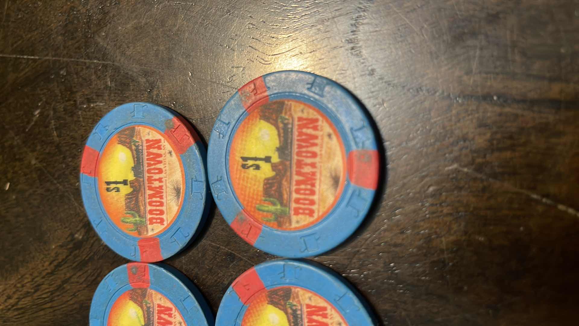 Photo 2 of (4) $1 1ST EDITION GAMING CHIPs FROM THE BOOMTOWN CASINO LAS VEGAS NV