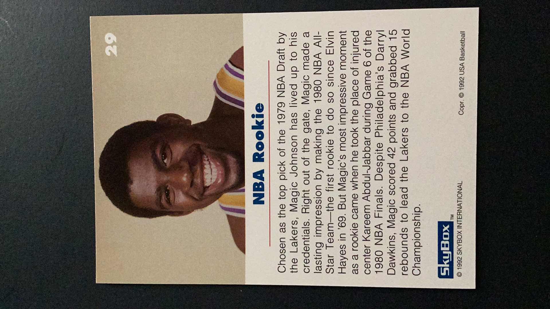 Photo 2 of 1992 SKYBOX EARVIN ‘MAGIC’ JOHNSON ROOKIE # 29