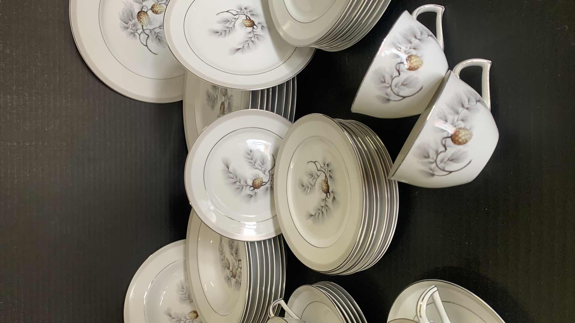 Photo 3 of KENT SILVER PINE PORCELAIN DINNERWARE 63 PIECES