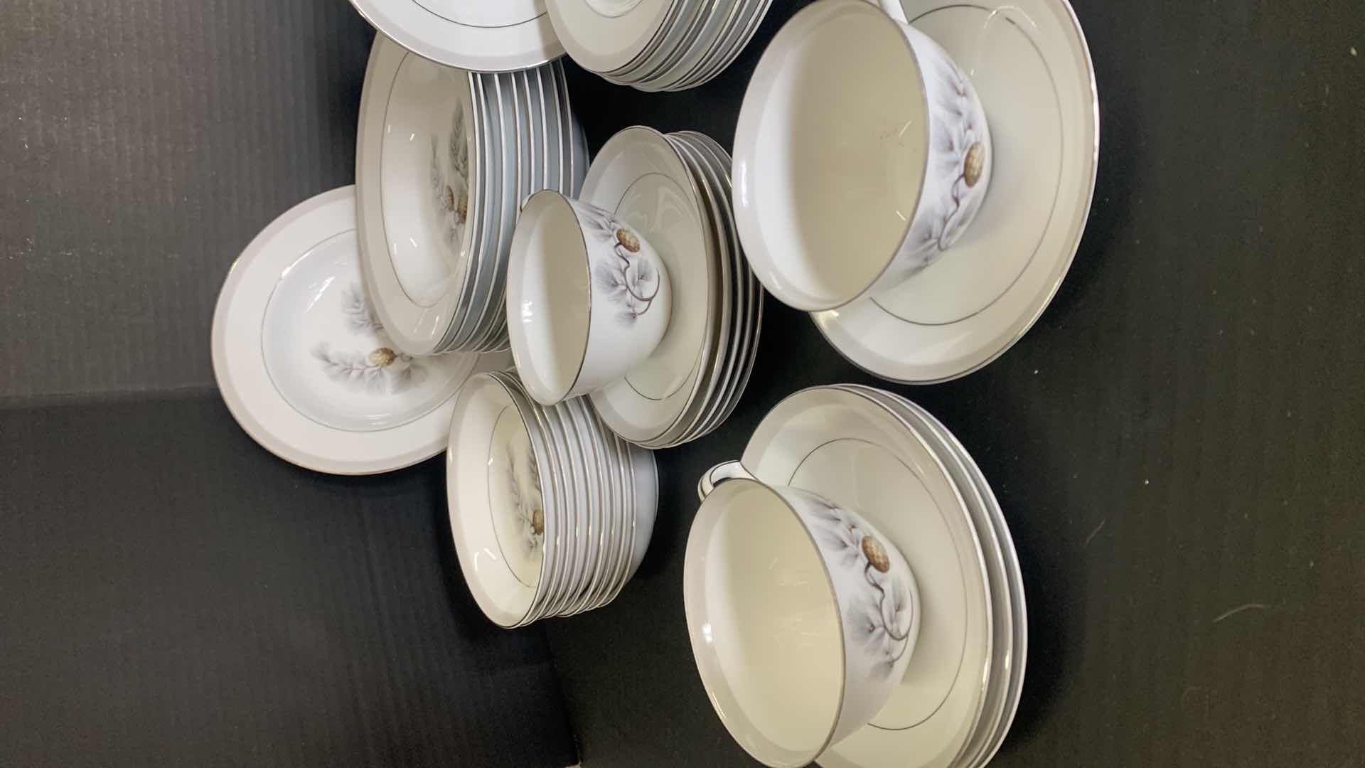 Photo 2 of KENT SILVER PINE PORCELAIN DINNERWARE 63 PIECES