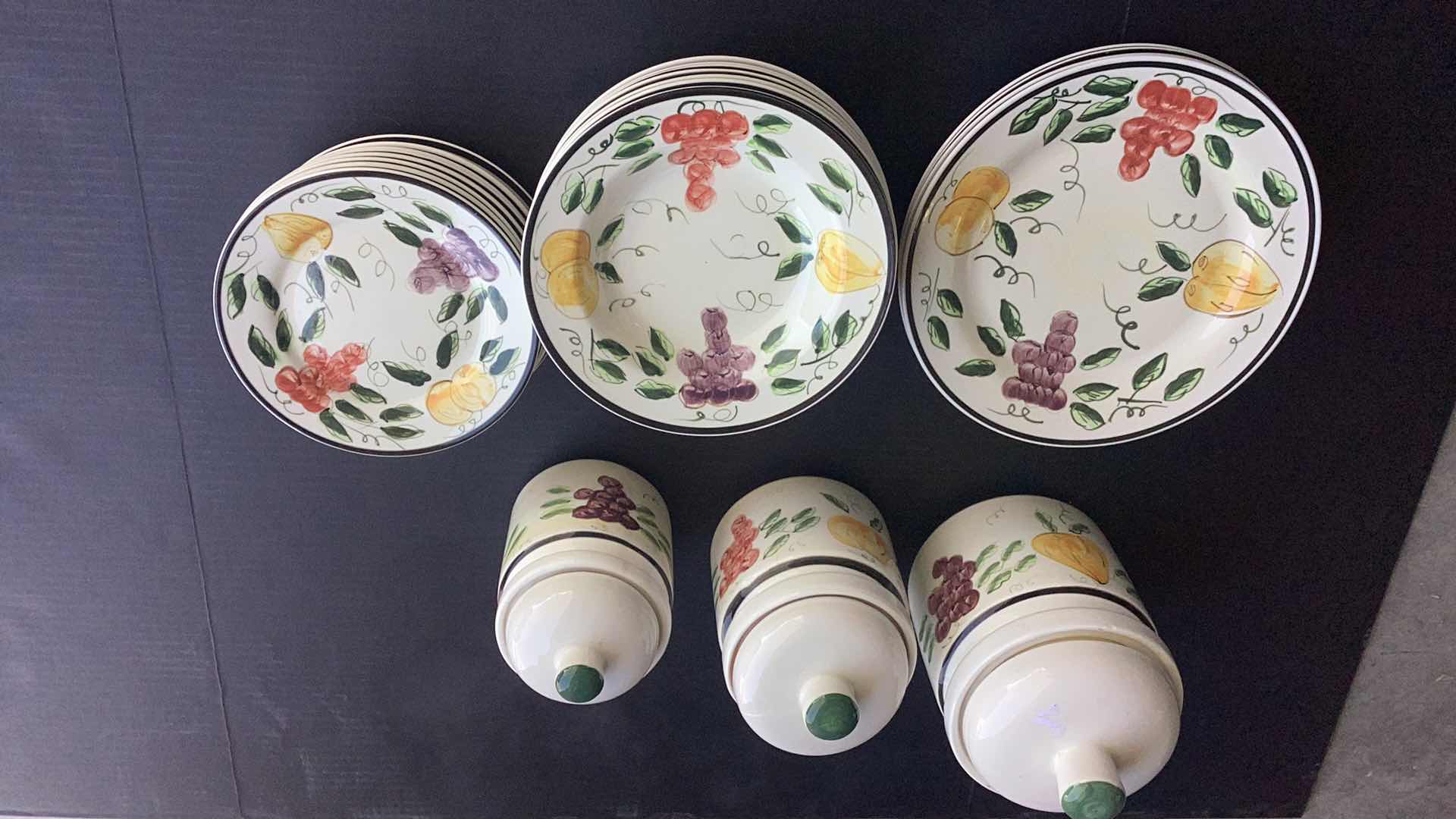 Photo 1 of FARBERWARE “TRIESTE” HAND PAINTED 22 PIECE CHINA SET WITH CANISTERS