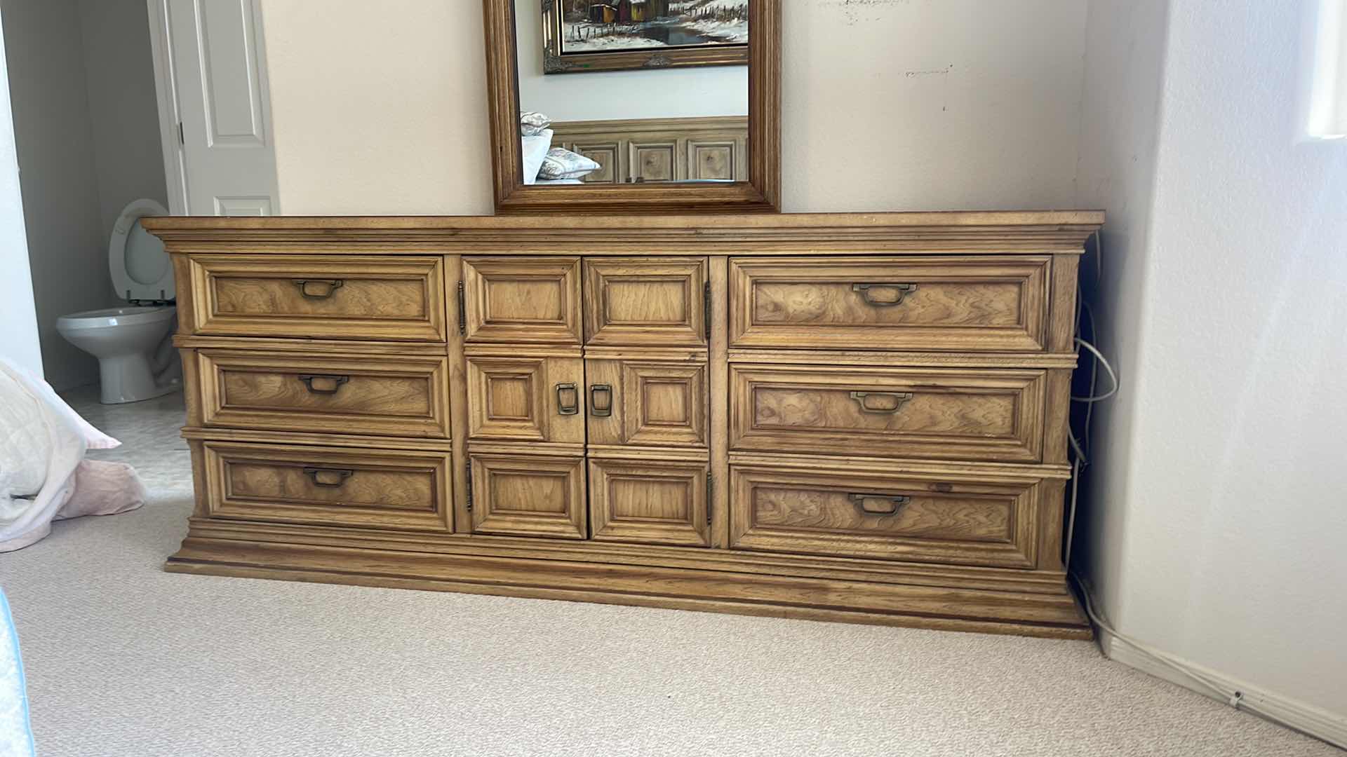 Photo 1 of HIBRITTEN WOOD 9 DRAWER DRESSER W MIRROR 76” X 20” H31” (MATCHING BEDROOM FURNITURE SOLD SEPARATELY)