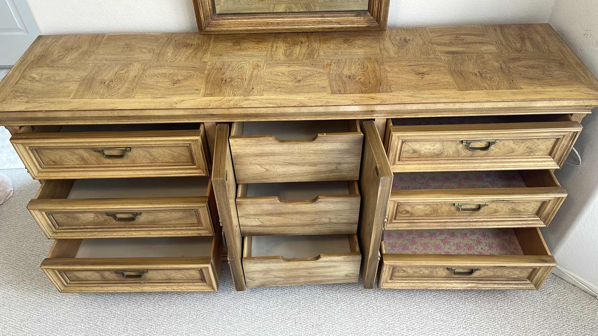 Photo 4 of HIBRITTEN WOOD 9 DRAWER DRESSER W MIRROR 76” X 20” H31” (MATCHING BEDROOM FURNITURE SOLD SEPARATELY)