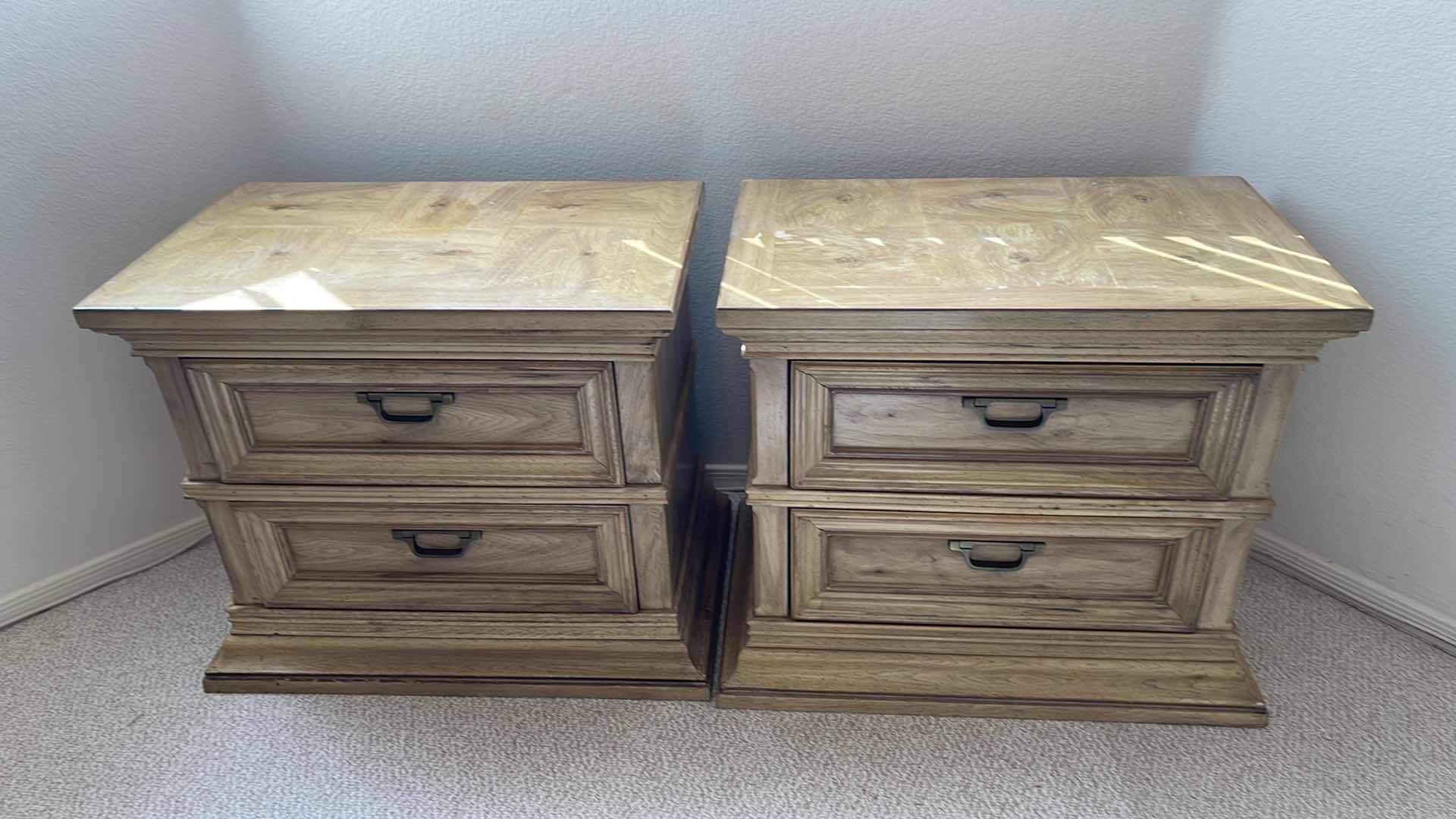 Photo 1 of 2 HIBRITTEN WOOD NIGHT STANDS 27” X 17” H23” (MATCHING BEDROOM SET SOLD SEPARATELY)