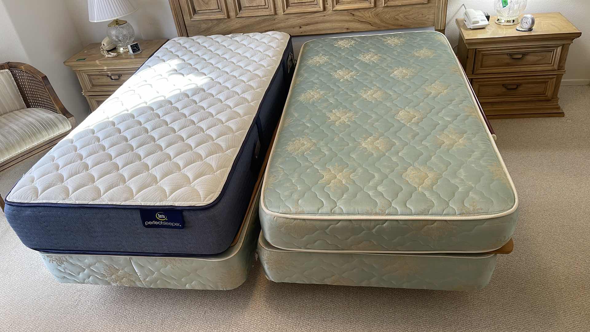 Photo 1 of 2 TWIN BEDS W ONE SERTA PERFECT SLEEPER MATTRESS & ONE MAJESTIC MATTRESS