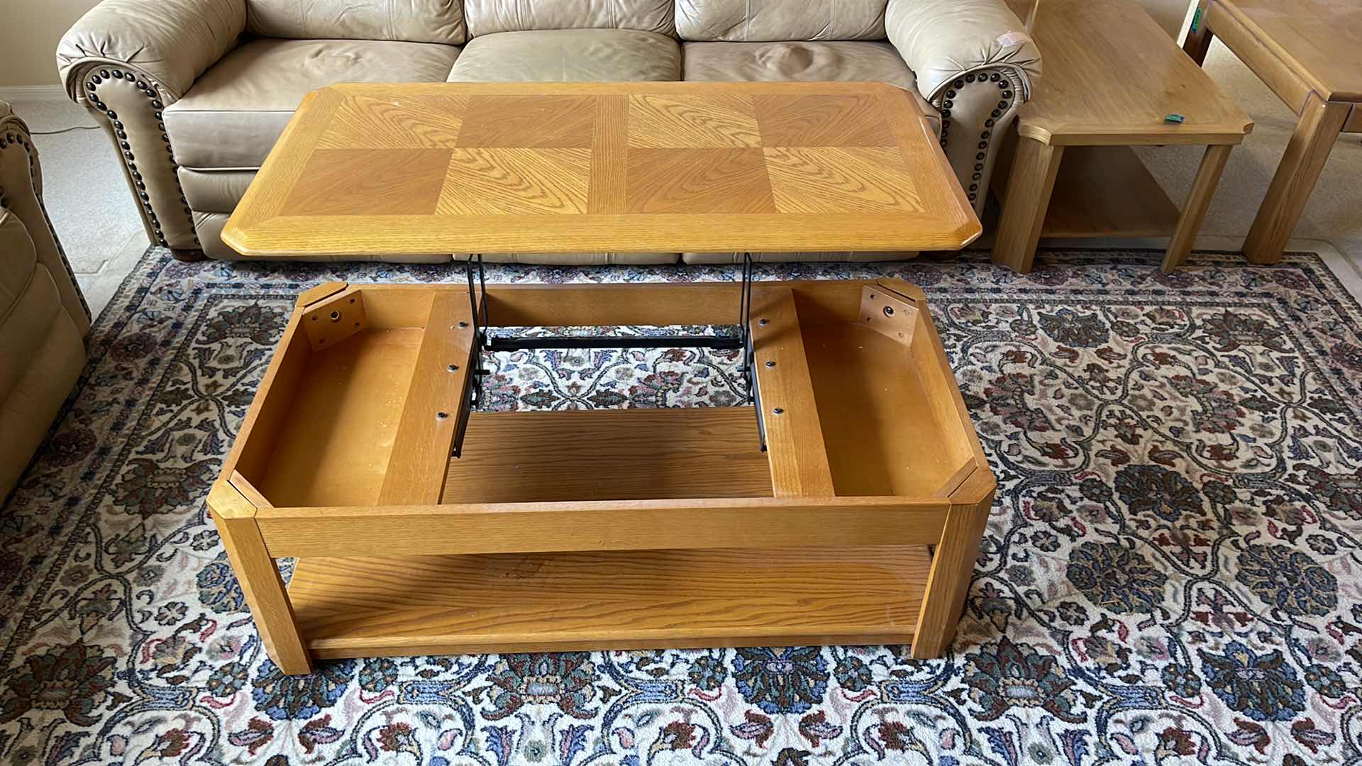 Photo 2 of WOOD BASE ADJUSTABLE HEIGHT COFFEE TABLE 48” X 25” H17”