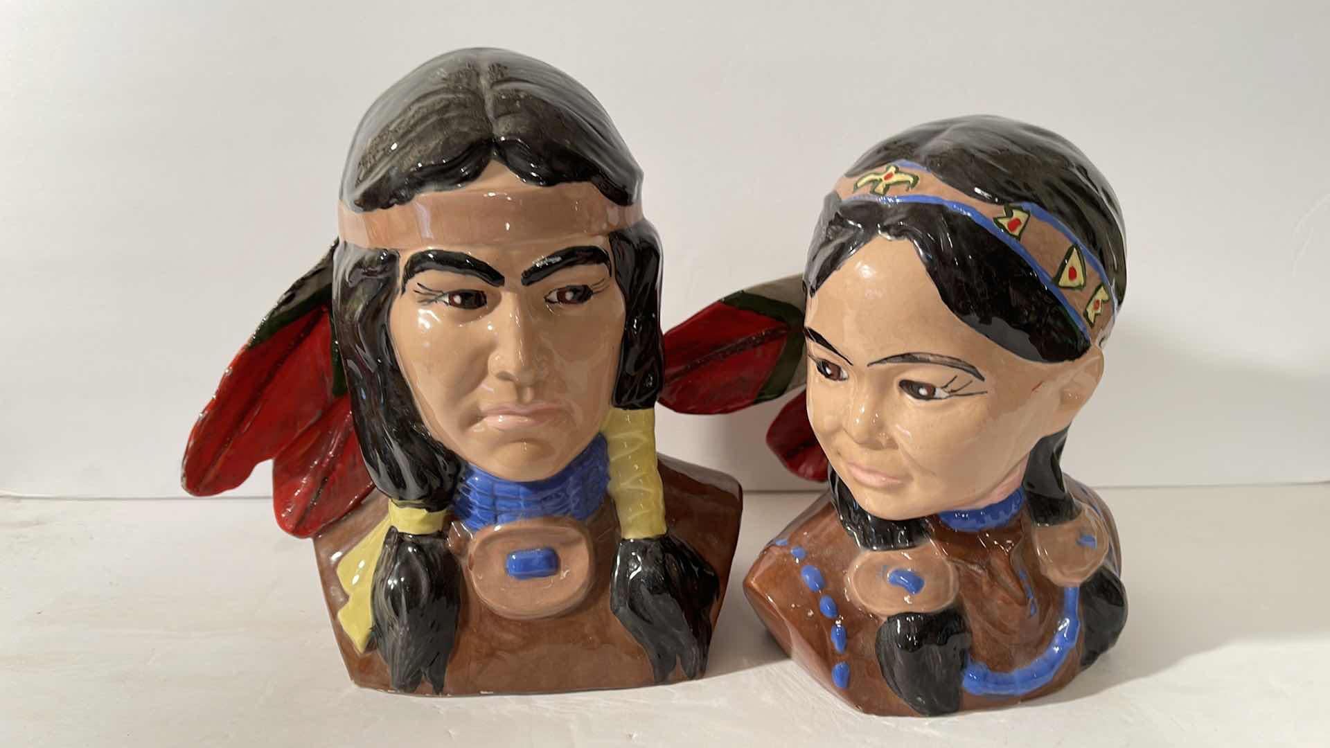 Photo 1 of NATIVE AMERICAN VINTAGE GLAZED POTTERY FATHER / DAUGHTER