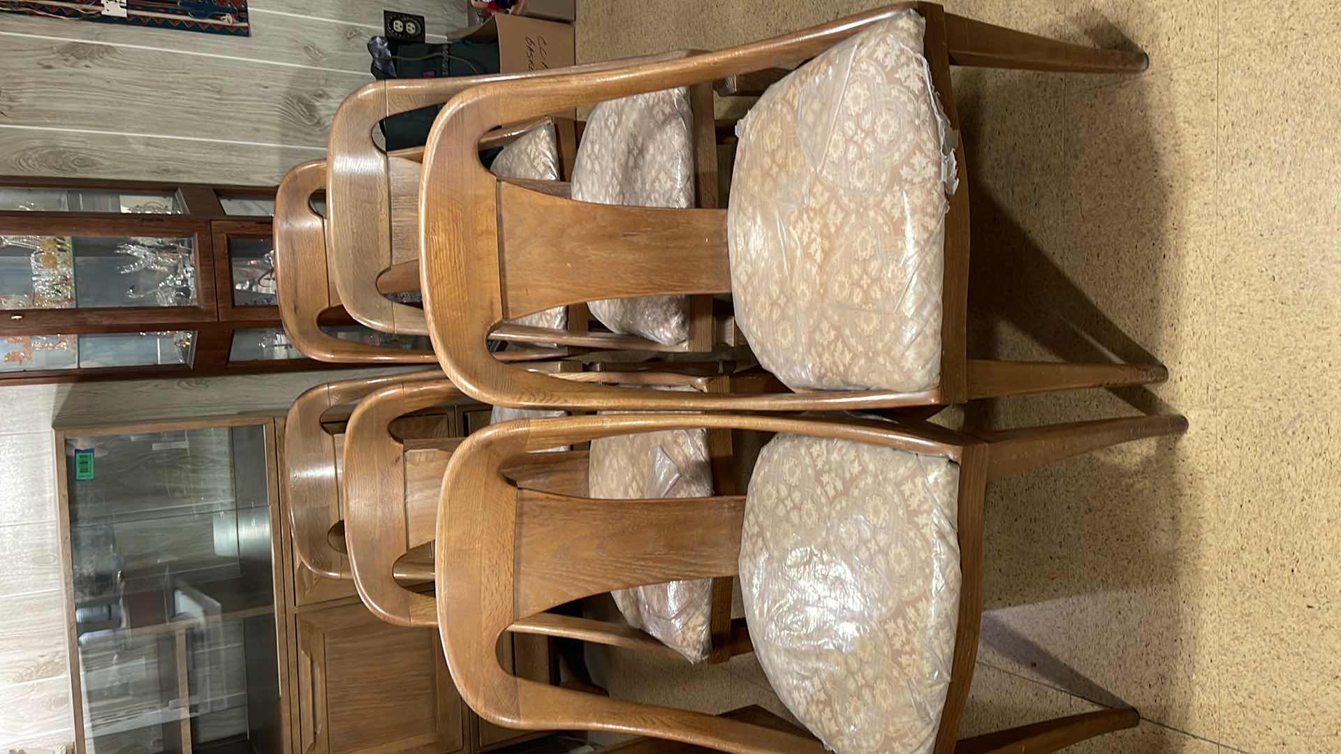 Photo 1 of MID-CENTURY MODERN JACK VAN DER MOLEN CERUSED OAK CHAIRS SET OF 6 
HAVE BEEN COVERED IN PLASTIC TO PROTECT CUSHIONS 