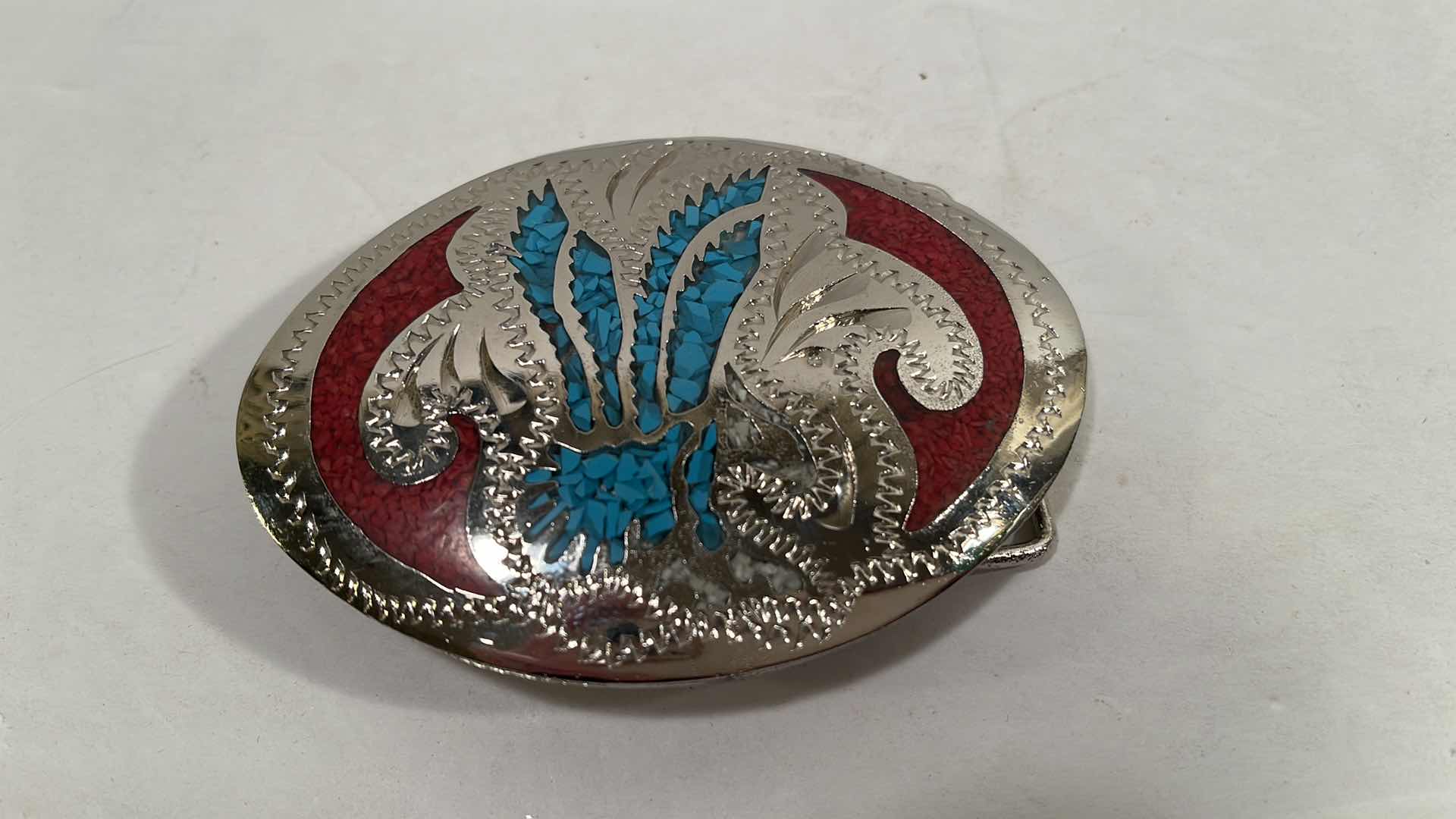 Photo 2 of NATIVE AMERICAN TURQUOISE INLAY BELT BUCKLE