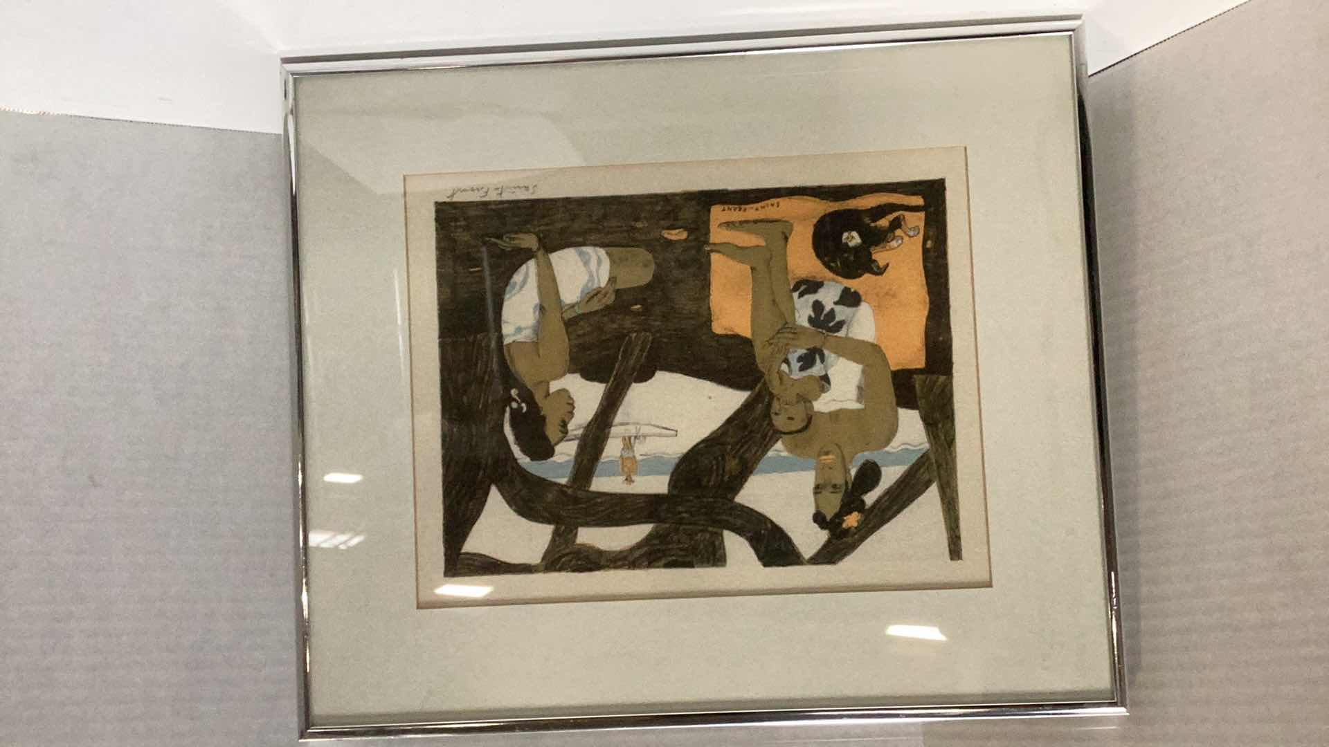 Photo 1 of POLYNESIAN VILLAGERS BY YVES DE SAINT-FRONT (1928-2011) PENCIL SIGNED STONE LITHOGRAPH 9” X 11”. CIRCA 1970. EXCELLENT CONDITION $400-600 VALUE