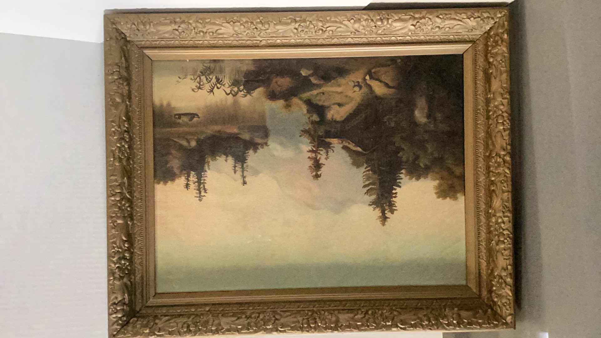 Photo 1 of LAKESIDE CABIN IN EARTHTONES BY ALICE MARION SUTTON (1907) OIL ON CANVAS, 15” X 20”, CIRCA MID 20TH CENTURY,$300-$500. VALUE