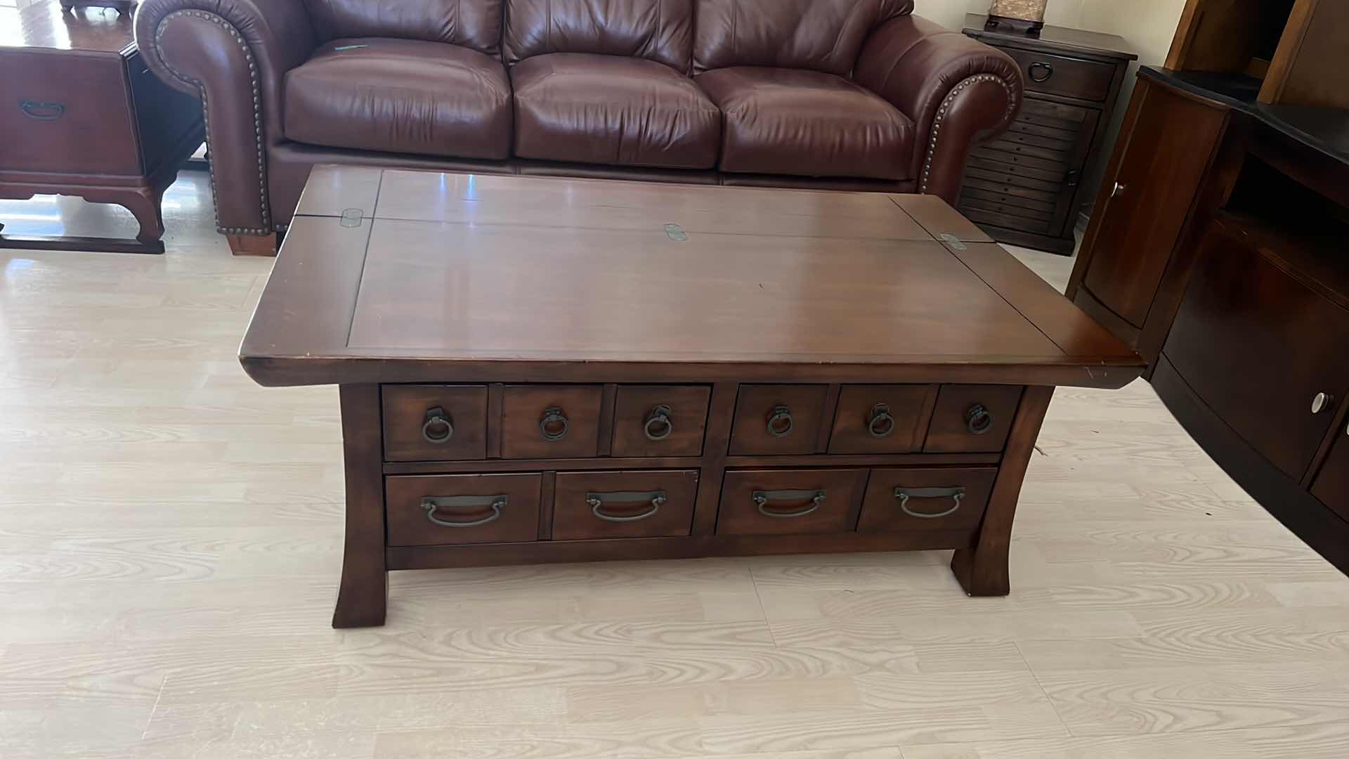 Photo 2 of WALNUT WOOD STORAGE COFFEE TABLE 50” x 31” H19”