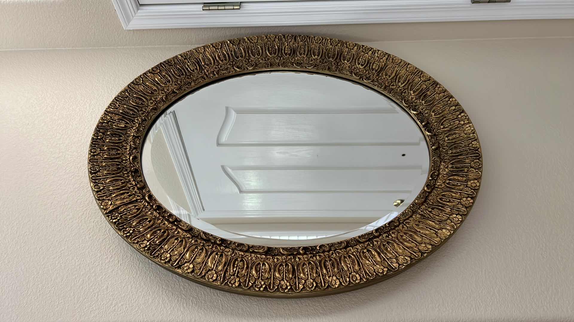 Photo 2 of VINTAGE GOLD ORNATE OVAL WALL MIRROR   30” x 36”