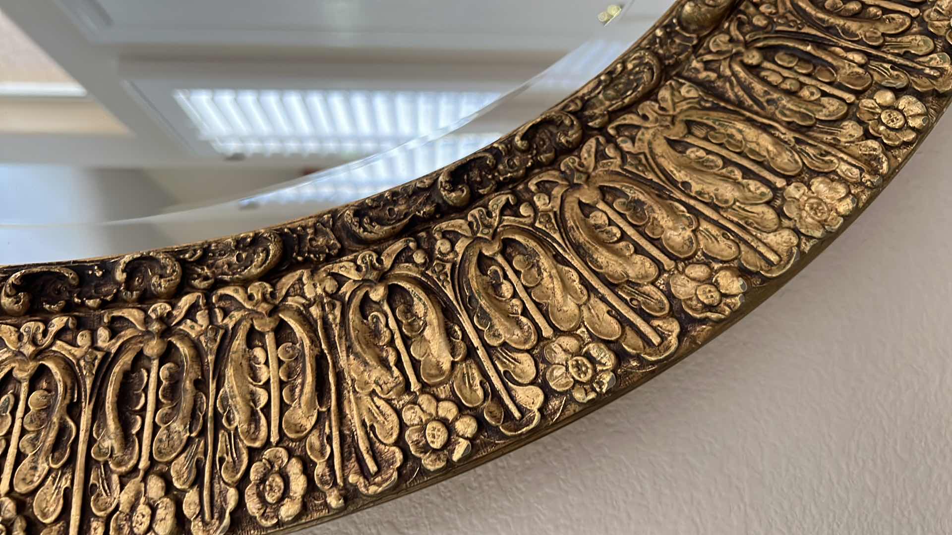 Photo 3 of VINTAGE GOLD ORNATE OVAL WALL MIRROR   30” x 36”