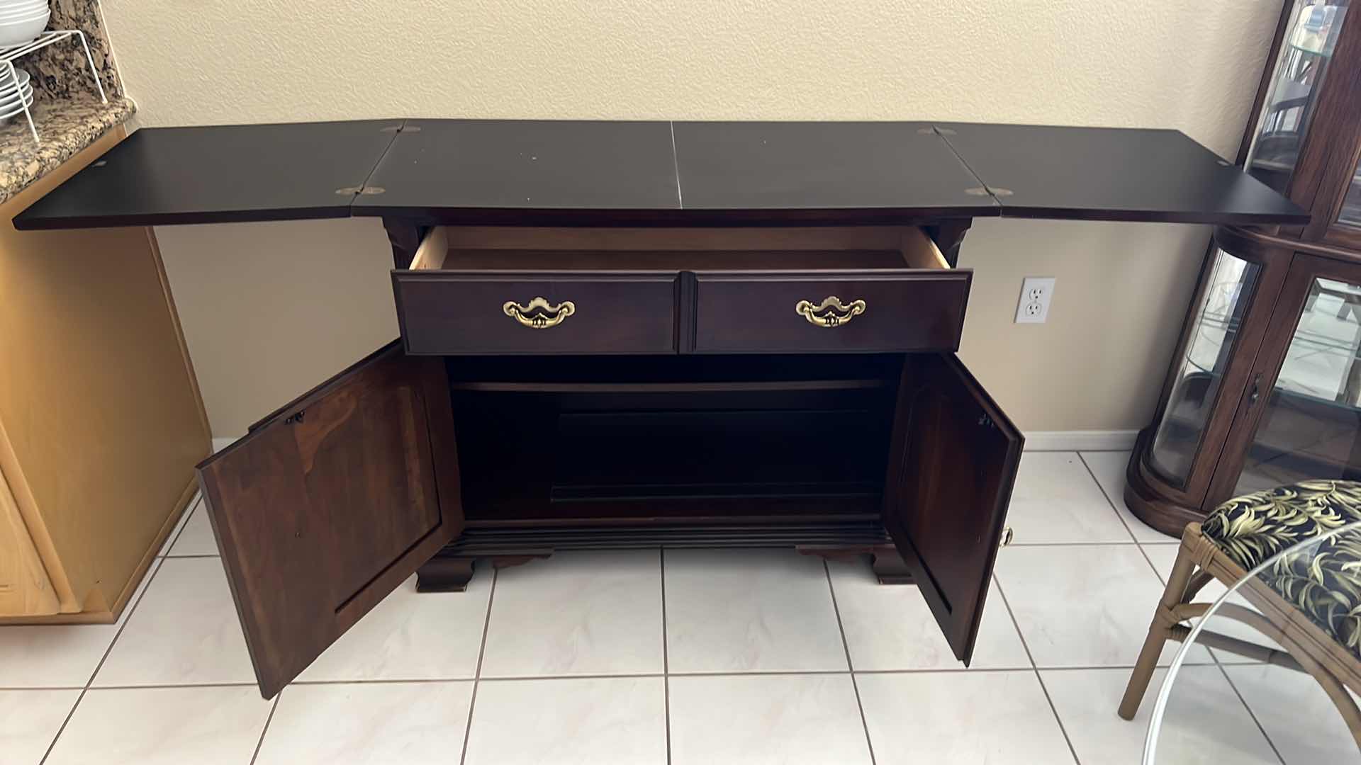 Photo 6 of THOMASVILLE MAHOGANY FOLD-OUT BUFFET W GOLD HARDWARE (FOLDED W40” UNFOLDED W80” x D18” H33”)