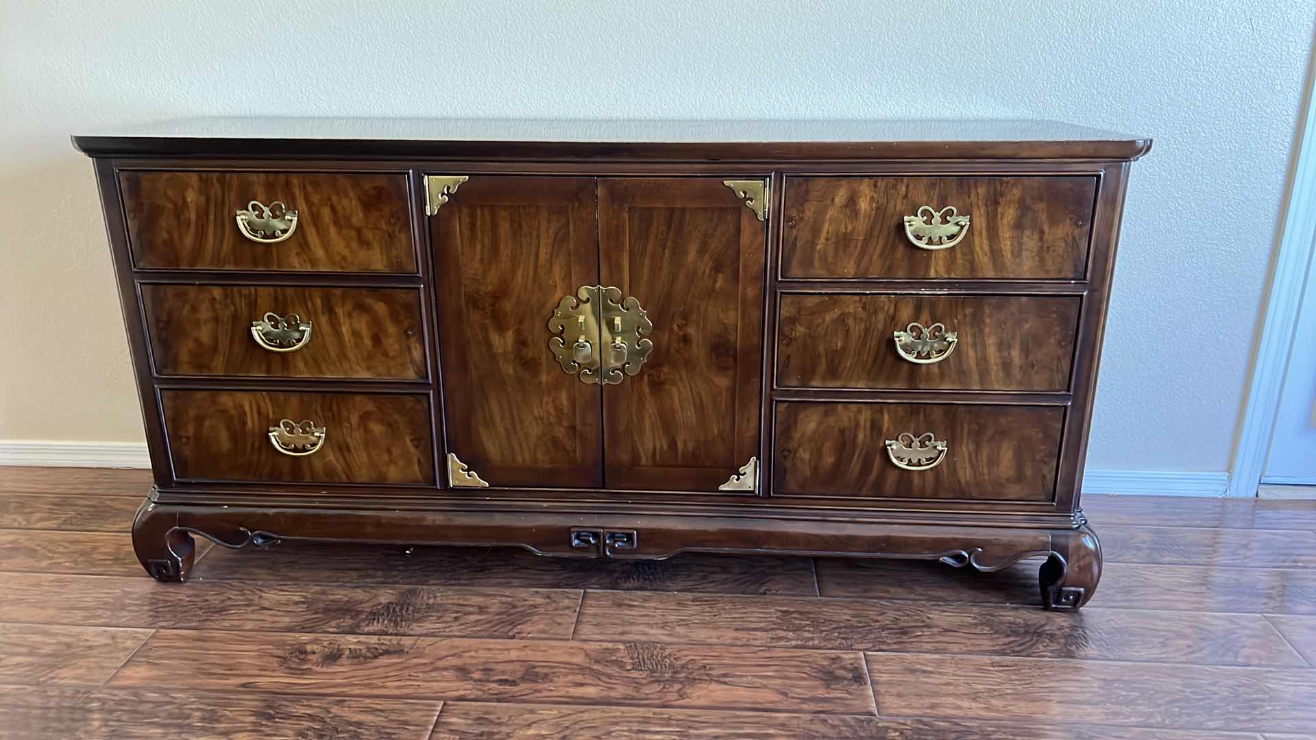 Photo 6 of VINTAGE HERITAGE MAHOGANY W GOLD BRASS HARDWARE DRESSER   68” x 20” H32”