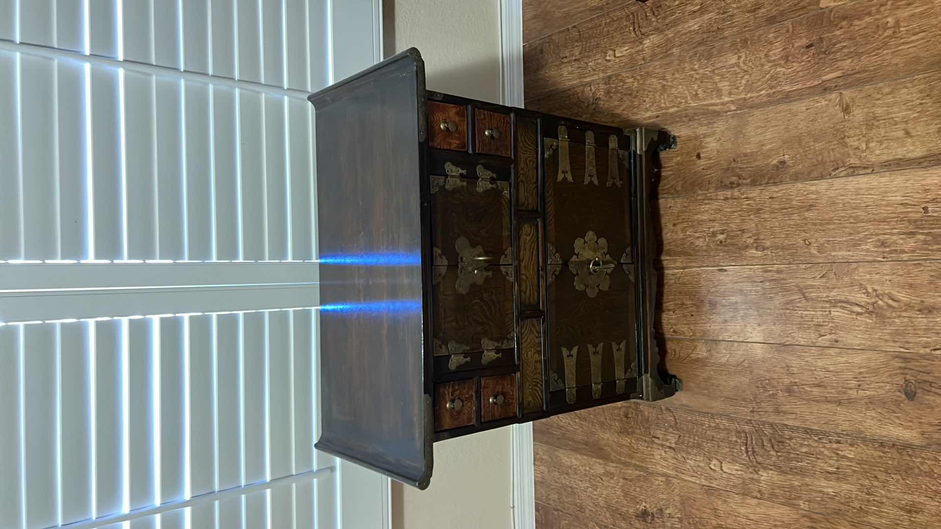 Photo 2 of VINTAGE WALNUT  ACCENT TABLE W BRASS TRIM   26” x 13” H28”