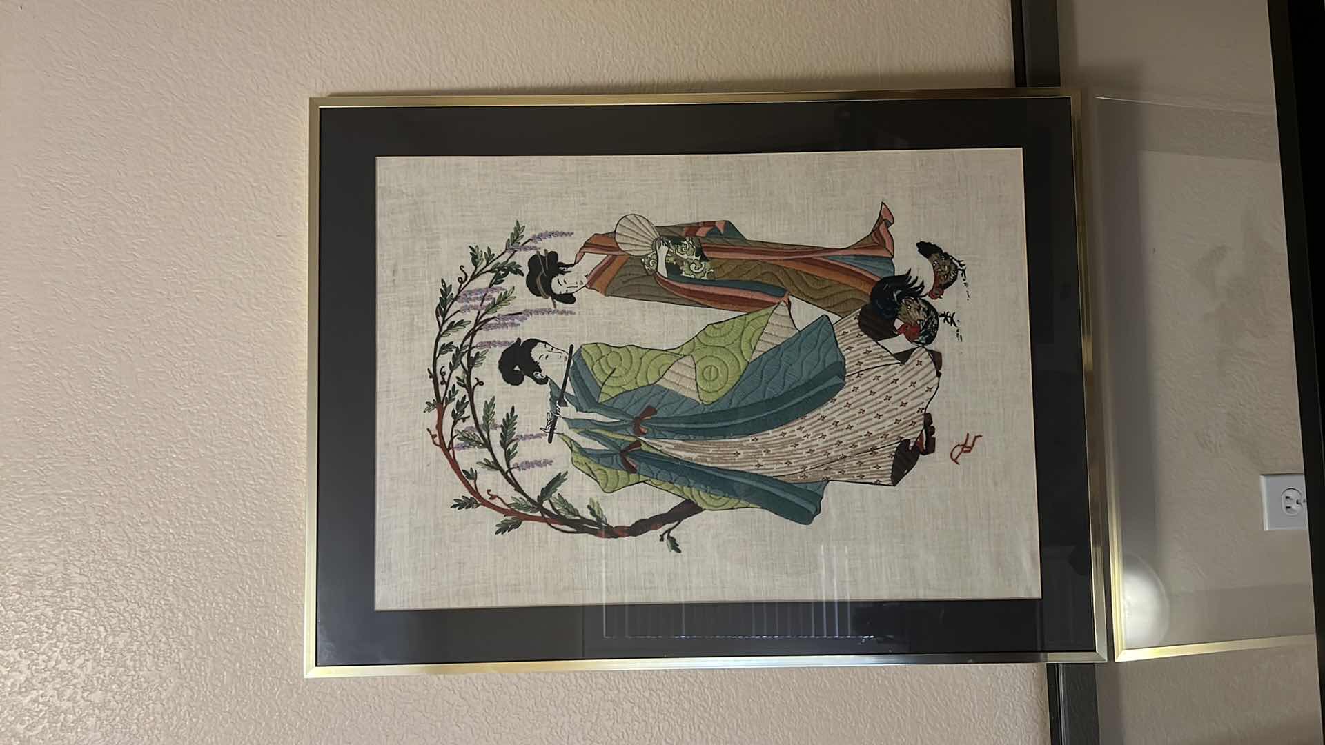 Photo 1 of FRAMED VINTAGE “GEISHA LADIES” CROSS-STITCHED ARTWORK 24” x 32”