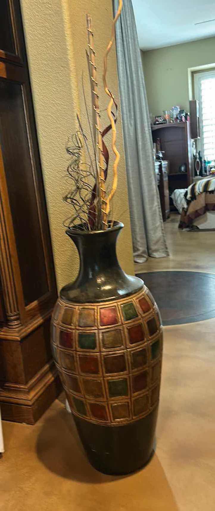 Photo 5 of METAL VASE WITH  BURGANDY AND GOLD ACCENTS H31”