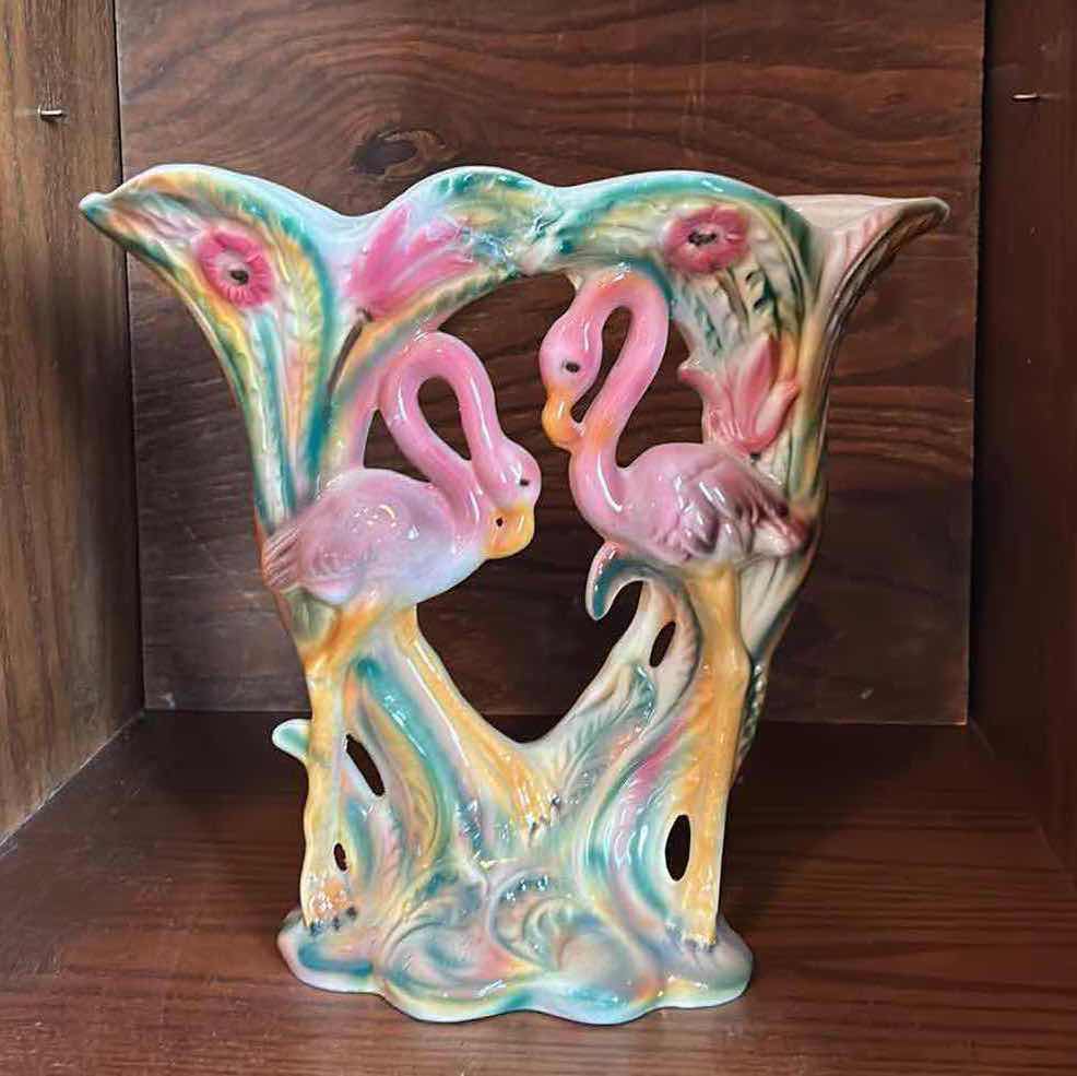 Photo 7 of PORCELAIN VASE WITH FLAMINGOS MADE IN ITALY H12.5”