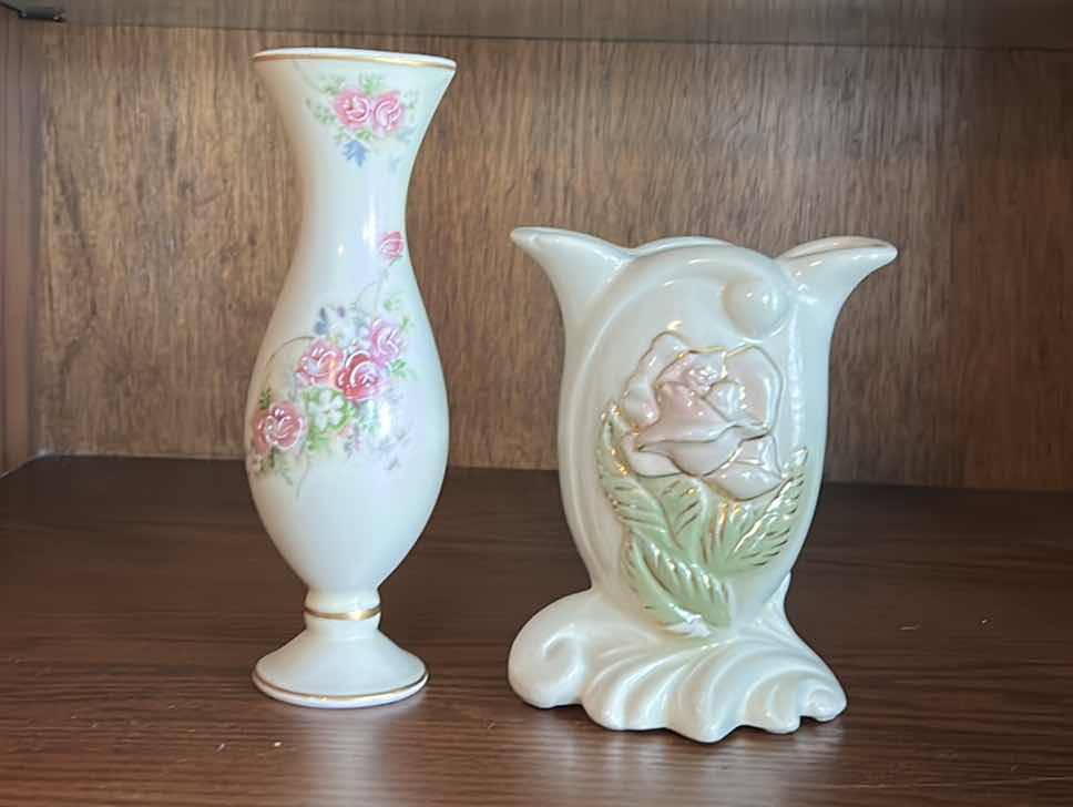 Photo 6 of 2 VINTAGE HAND PAINTED VASES TALLEST 8”