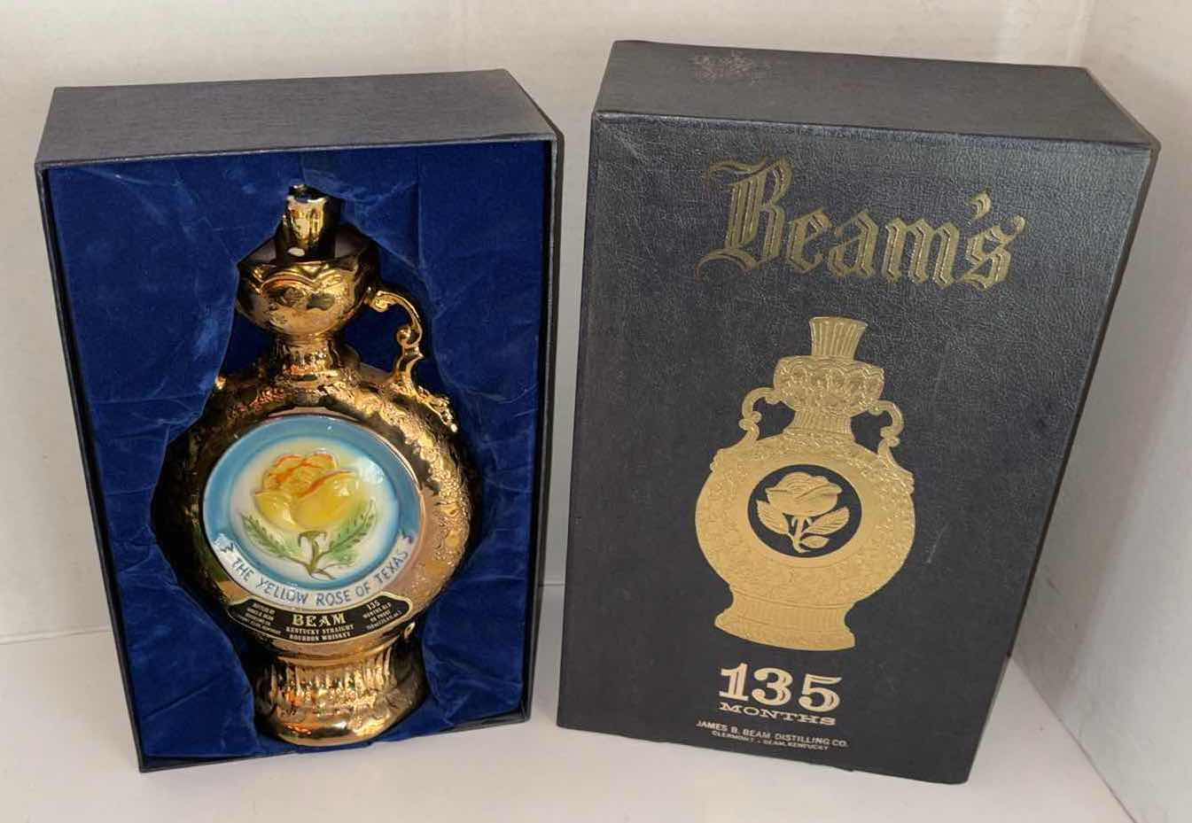 Photo 1 of VINTAGE JIM BEAM 1978 THE YELLOW ROSE OF TEXAS DECANTER & ORIGINAL BOX, AGED 135 MONTHS (EMPTY)