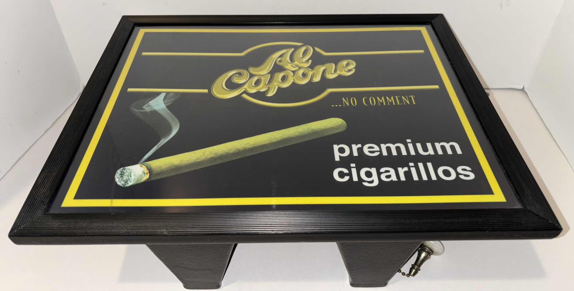 Photo 2 of VINTAGE AL CAPONE PREMIUM CIGARILLOS LAMP WITH PULL SWITCH 5”x 14.5” H11.5”