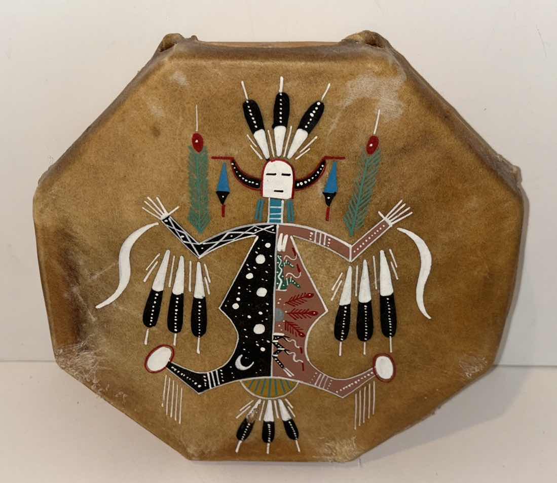 Photo 5 of NATIVE AMERICAN PUEBLO 12”DRUM & 8.5” x 8.5” COCHITI INDIAN DRUM