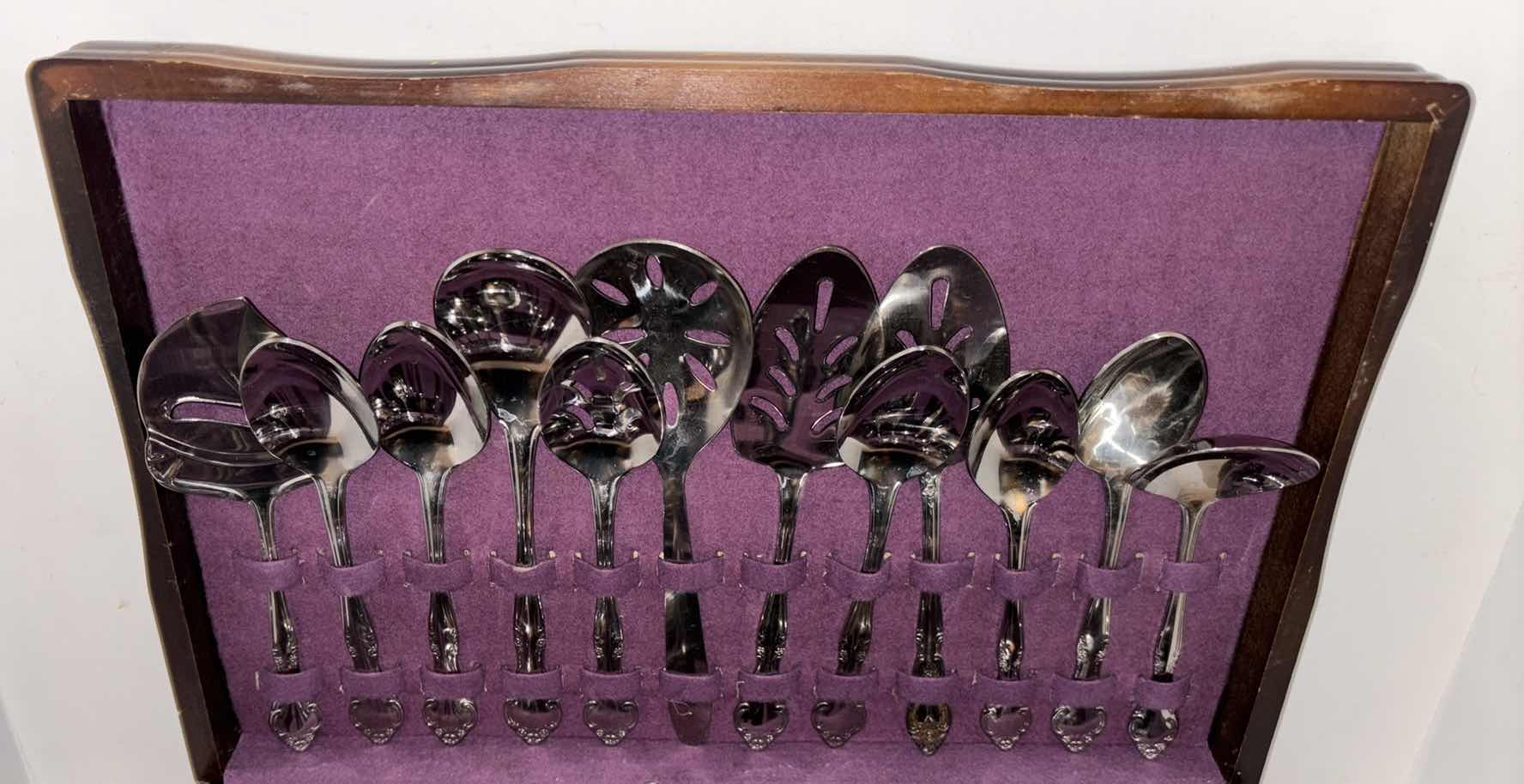 Photo 2 of STAINLESS STEEL FLATWARE SET IN WOODEN BOX, KOREA