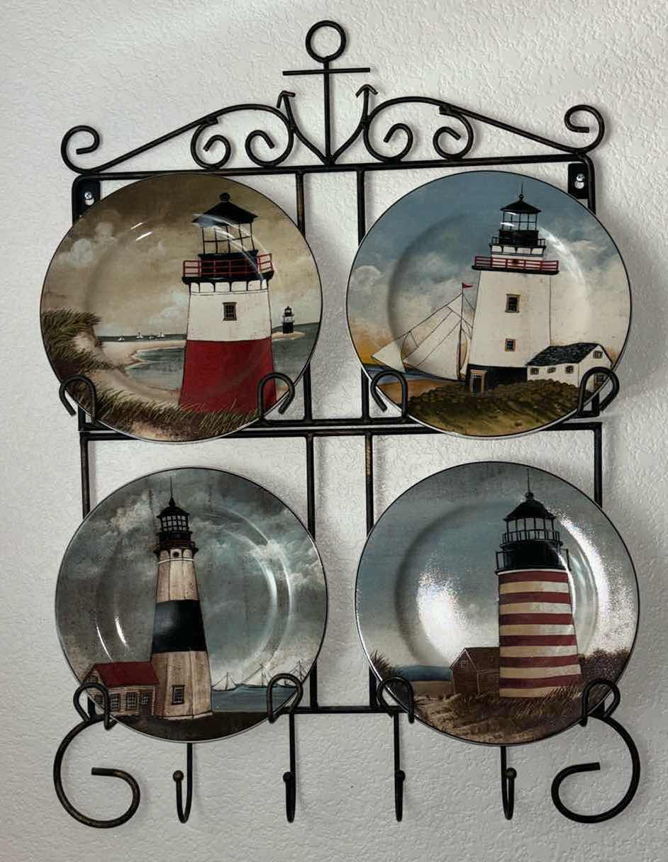 Photo 1 of DAVID CARTER BROWN 2001 FOUR PC LIGHTHOUSE PLATE COLLECTION W HANGER 18” X 24”