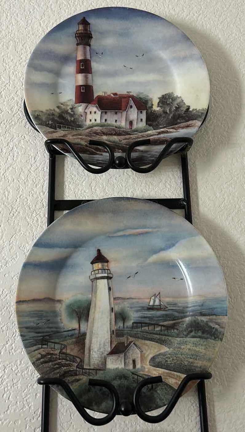 Photo 2 of VINTAGE STYLE 4-PC LIGHTHOUSE PLATE COLLECTION W VERTICAL HANGER 8.5” X 47”