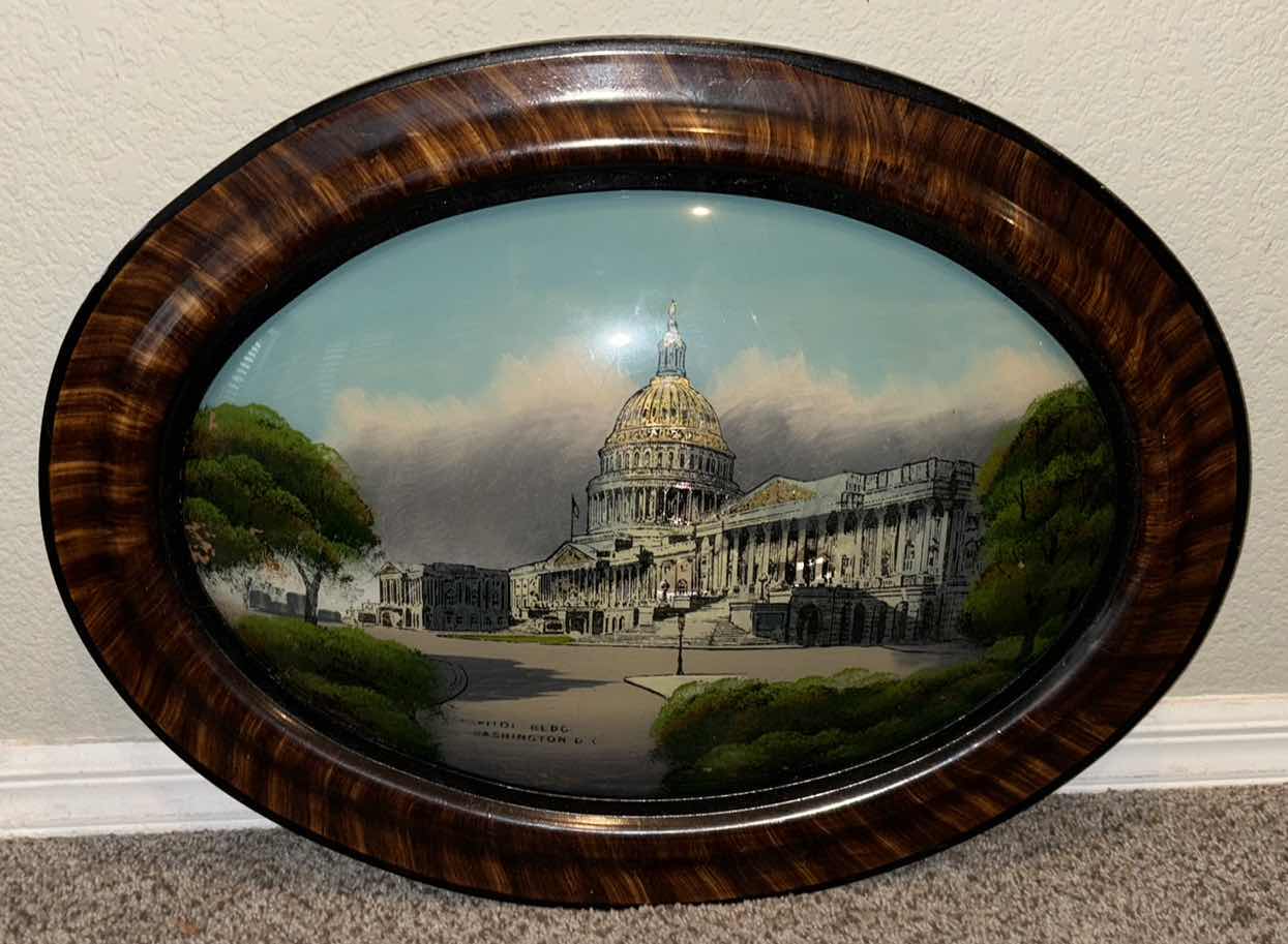 Photo 1 of VINTAGE U.S. CAPITOL REVERSE GLASS PAINTING