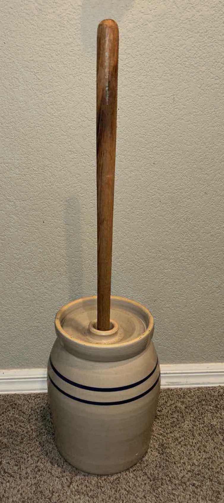 Photo 1 of VINTAGE HAND-TURNED BUTTER CHURN, STONEWARE DASHER STYLE, 2 GALLON