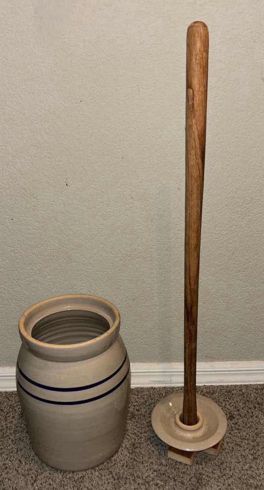 Photo 2 of VINTAGE HAND-TURNED BUTTER CHURN, STONEWARE DASHER STYLE, 2 GALLON