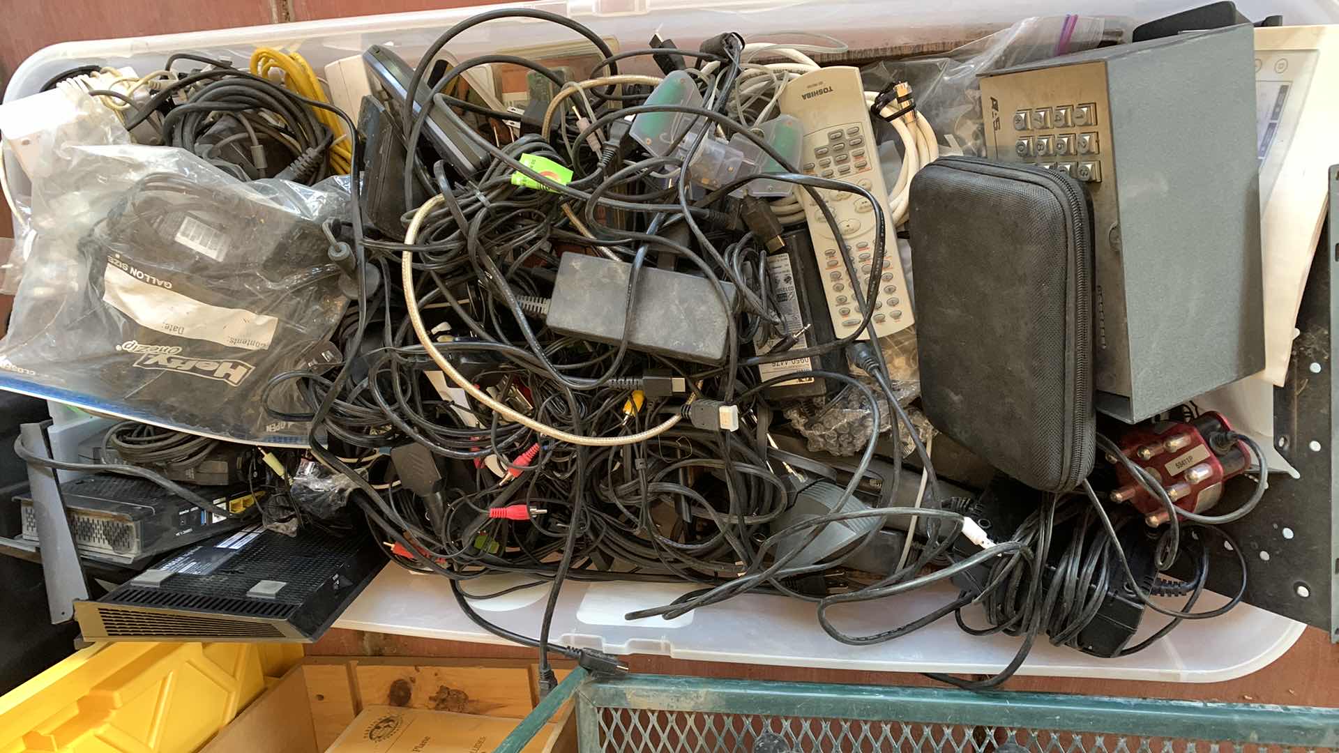 Photo 1 of BIN OF ROUTERS, CORDS, MISCELLANEOUS ITEMS