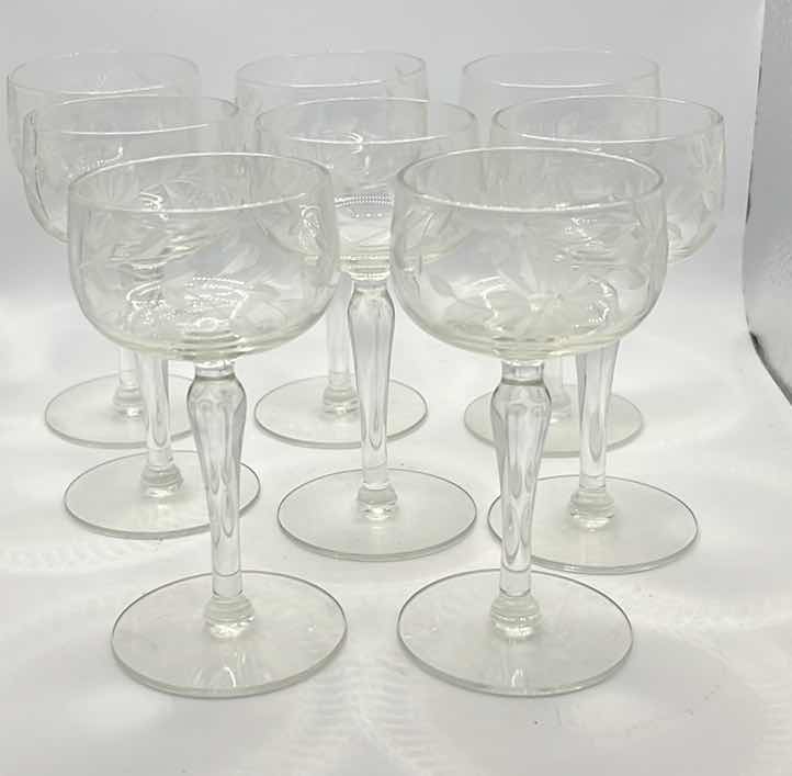 Photo 1 of 8 - ANTIQUE ETCHED SORBET GLASSES - SUNFLOWER PATTERN