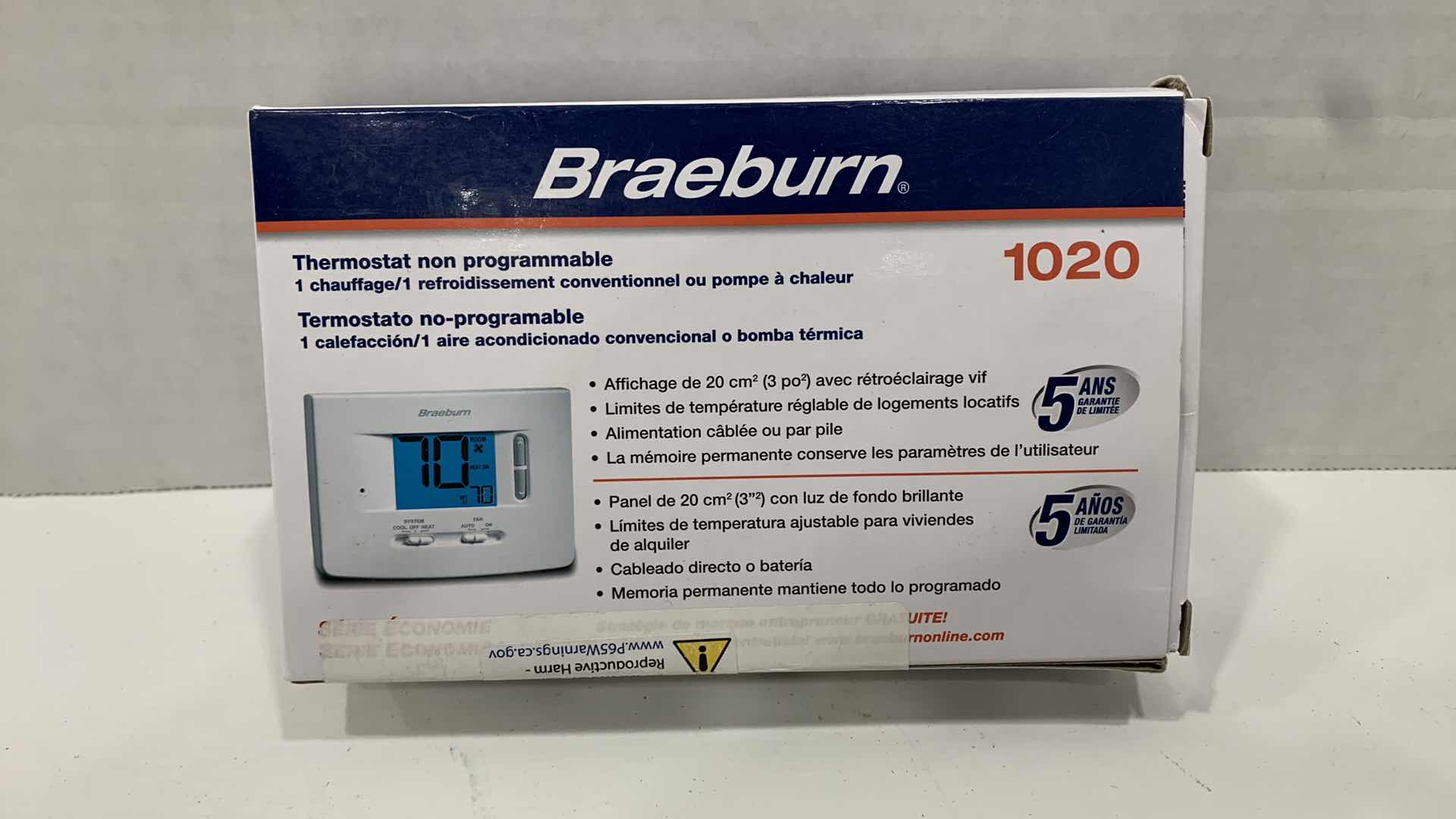 Photo 2 of BRAEBURN 1020 NON-PROGRAMMABLE THERMOSTAT