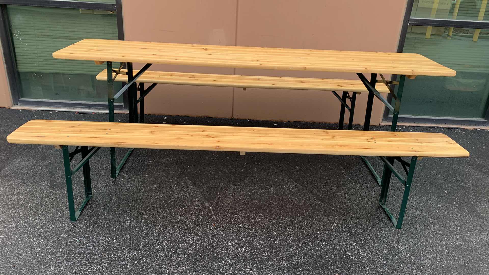 Photo 3 of 3 PIECE PORTABLE FOLDING PICNIC BEER TABLE WITH BENCHES  85” X 19” H 30” MADE OF FIR WOOD