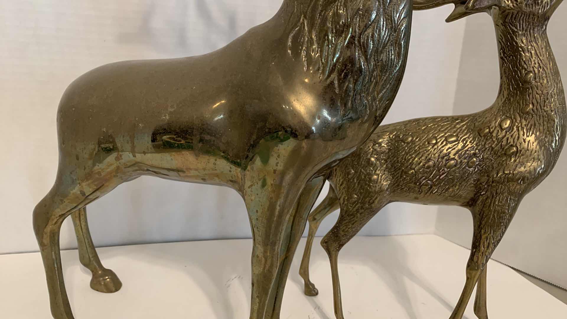 Photo 1 of PAIR OF LARGE BRASS DEER TALLEST IS 20”