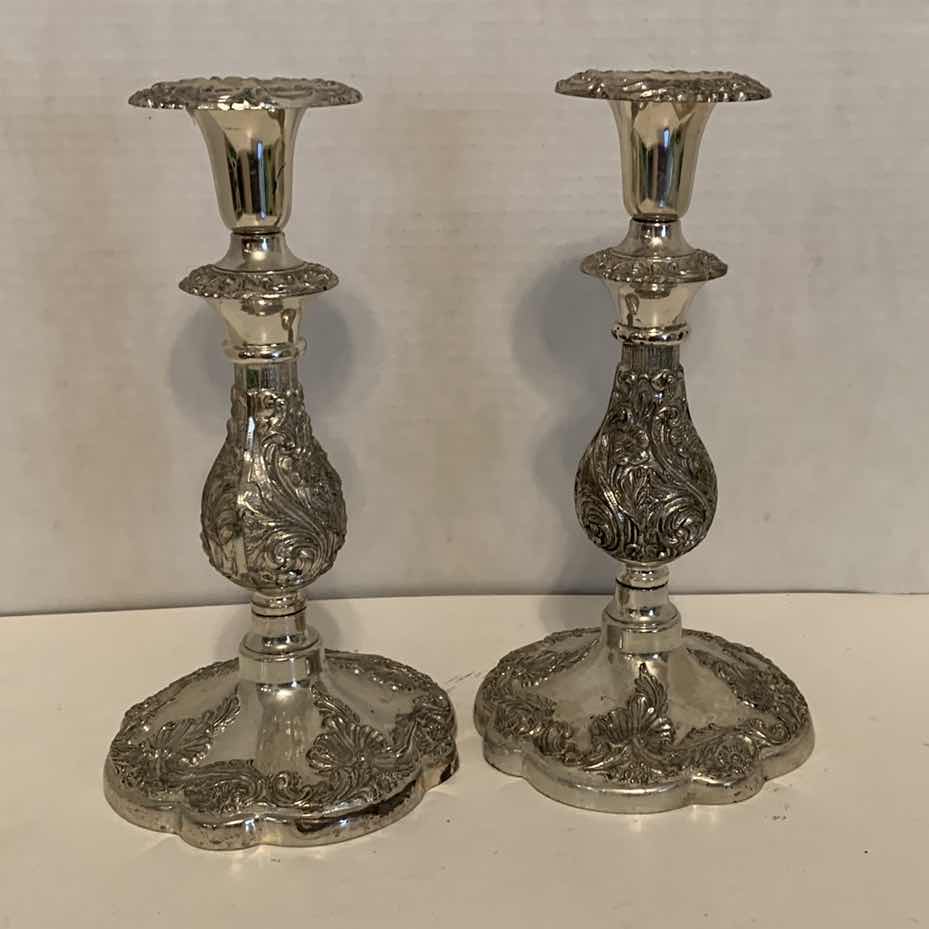 Photo 1 of PAIR OF EALES CIRCA 1779 AUTHENTIC REPRODUCTION SILVER PLATED CANDLE HOLDER