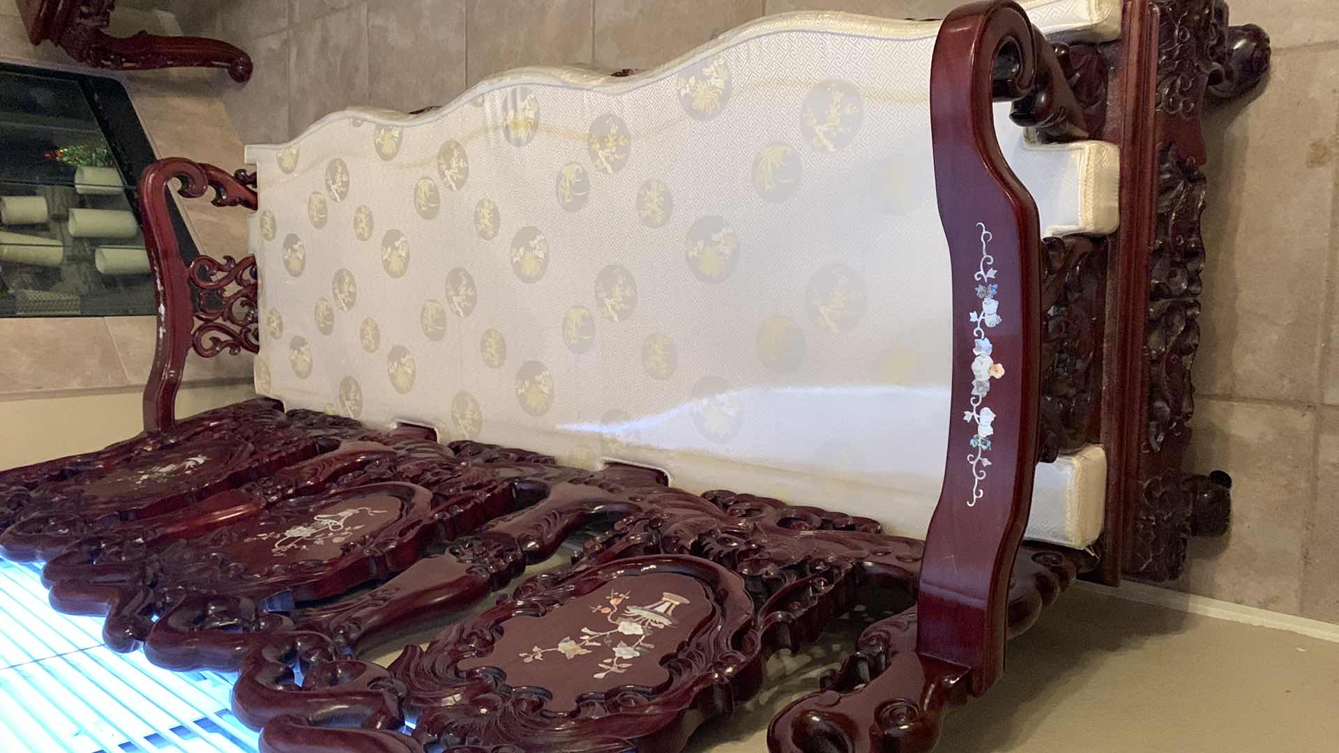 Photo 1 of ORIENTAL ROSE WOOD MOTHER OF PEARL INLAID ROYAL PALACE SOFA COUCH 66” C 26” H 38” $1000