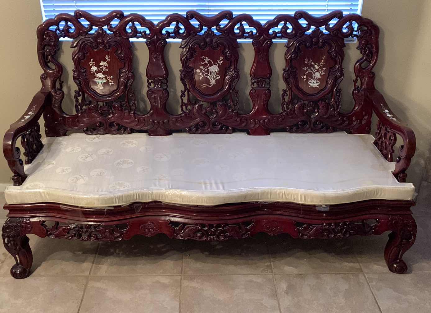 Photo 1 of ORIENTAL ROSE WOOD MOTHER OF PEARL INLAID ROYAL PALACE SOFA COUCH 66” C 26” H 38” $1000